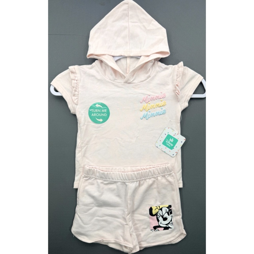Disney Baby Minnie Mouse 2 Piece Hooded Shirt Shorts Set Pink Girls 24M NWT